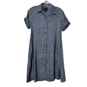 Tahari 100% Linen Short Sleeve Button Down Mini Dress Chambray Gray Women’s XS